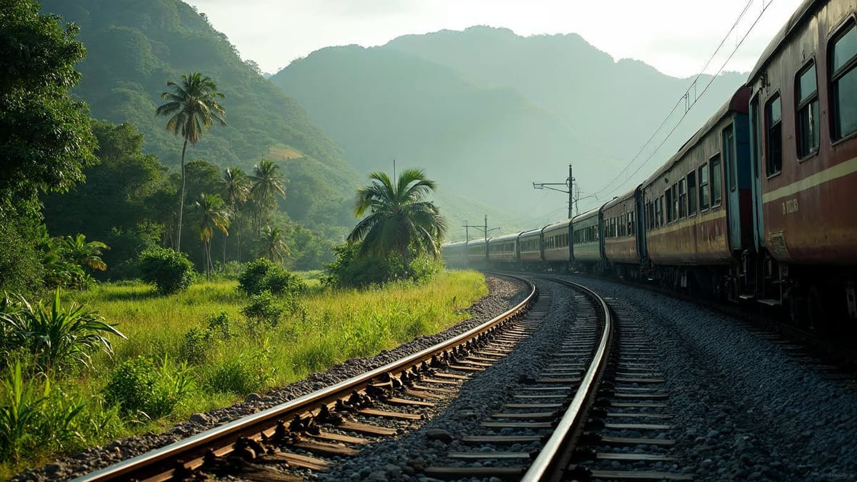 AI-generated illustration of a double-track railway through southern countryside